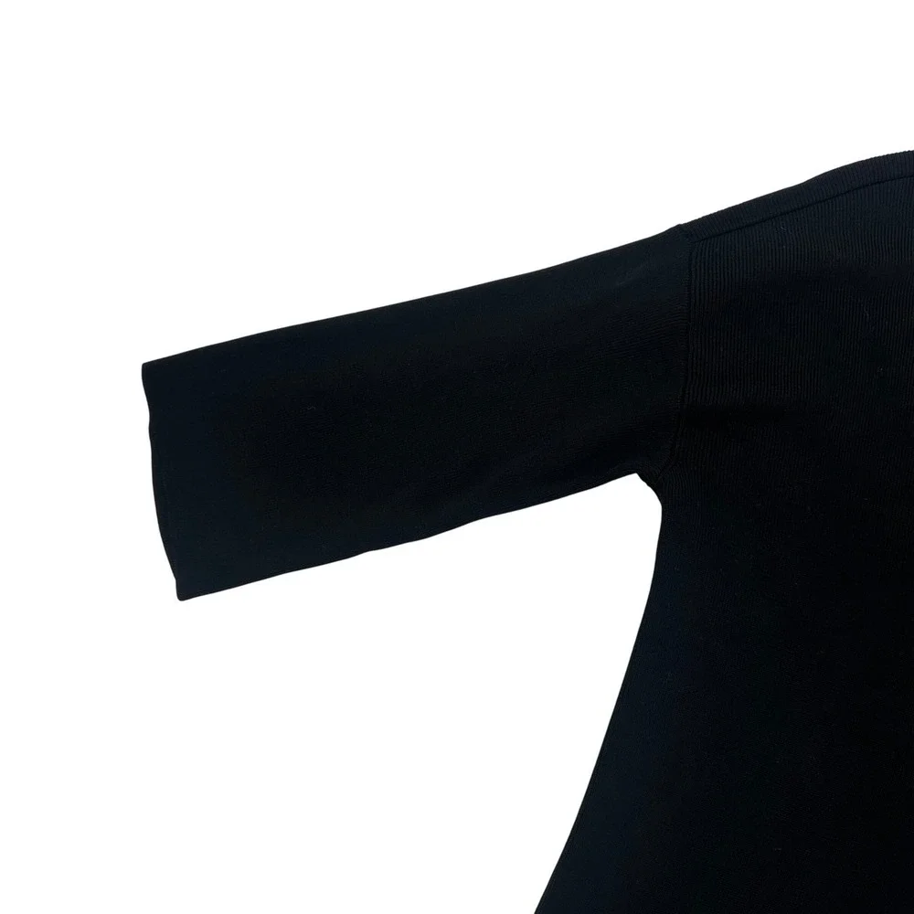 Eileen Fisher Black White Tunic Mini Dress Blouse 3/4 Sleeve Knit Career Cozy M